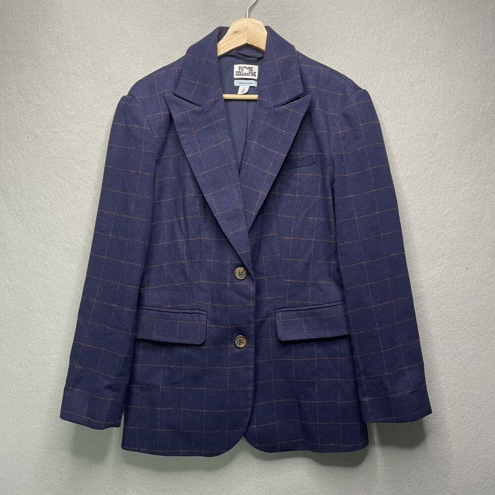 Future Collective Tweed Blazer Large Navy Academia Preppy Oversized XS
